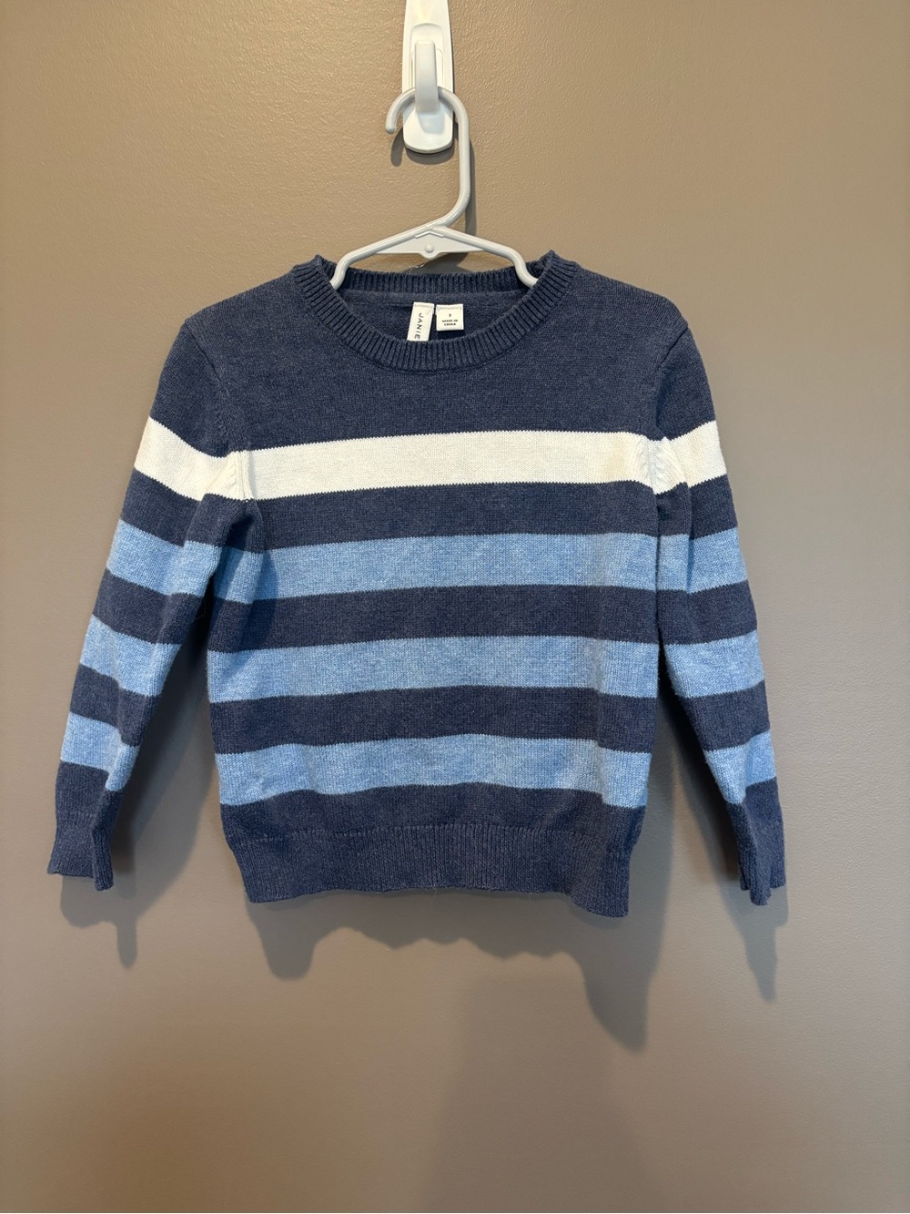 Janie and Jack Striped Crewneck Sweater - Navy, Light Blue & White